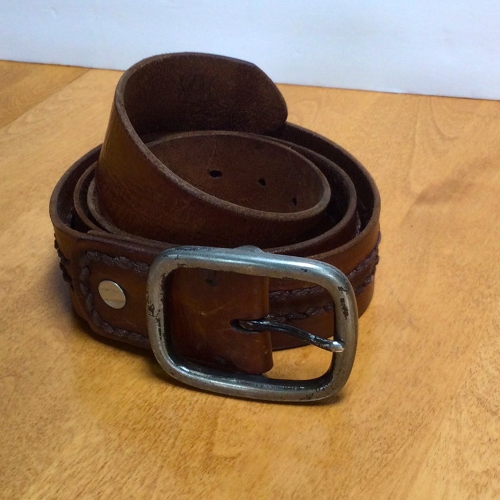 Leather Belt Men’s or Womem’s 2” Wide Embellished With Cording Brown